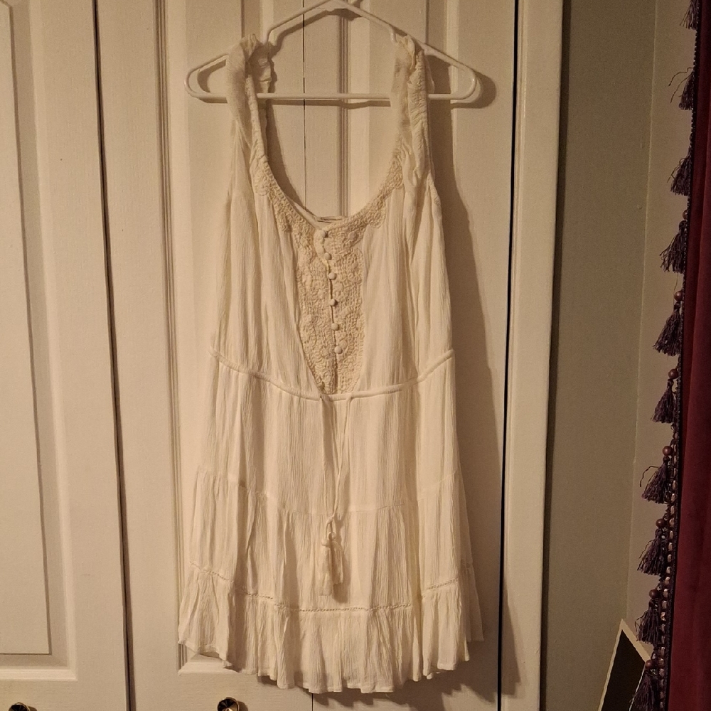 Elegant Cream Lace-Trimmed Women's Dress